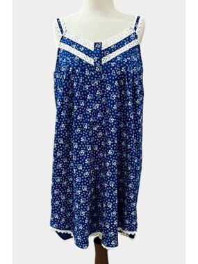 SoieRose Country Blue Floral 100% Cotton Victorian Nightgown - SR-1297